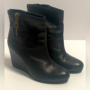 Soft Black Leather Wedge Ankle Bootie
